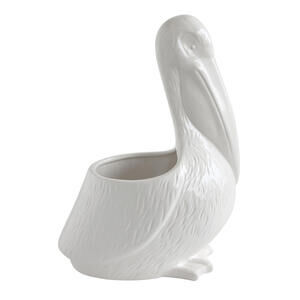 MAG-Home Decor White Ceramic Pelican Planter 9-1/2"L x 6-1/2"W x 13-1/2"H